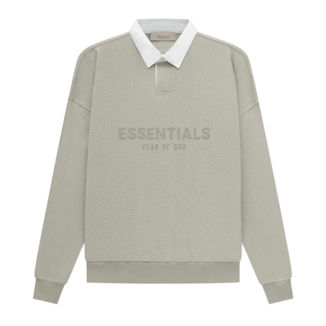 "ESSENTIALS" Long Sleeve Waffle Henley Rugby Seal (SS23)
