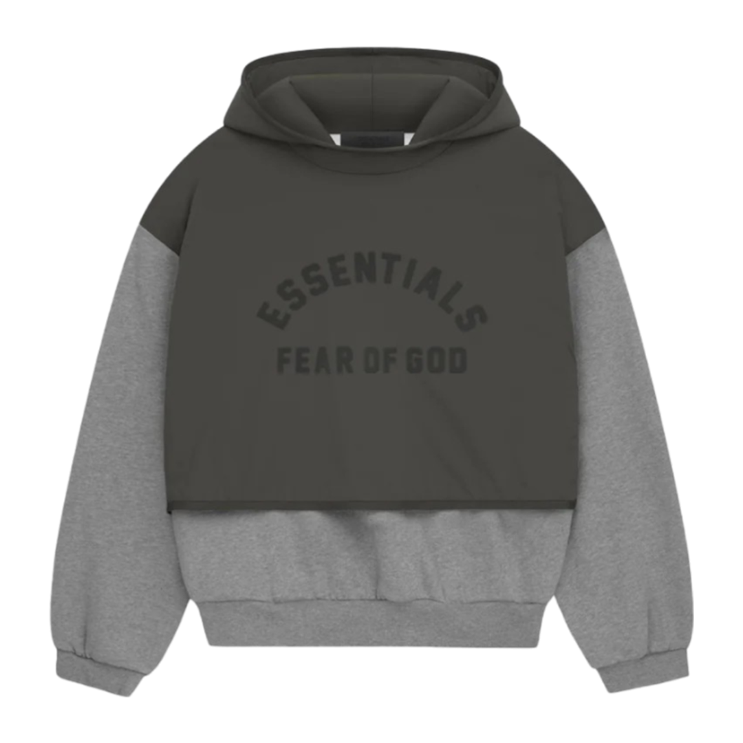 "ESSENTIALS" Hoodie Nylon Fleece Dark Heather Oatmeal / Ink (SP24)