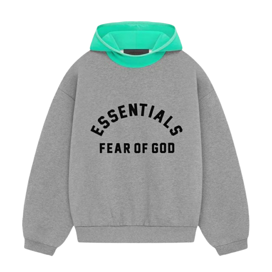 "ESSENTIALS" Hoodie Nylon Fleece Hoodie Dark Heather Oatmeal/Mint (SS24)